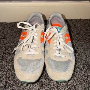Saucony Shadow Women's Grey Orange Teal Retro Running Sneakers Suede Mesh Sz 11